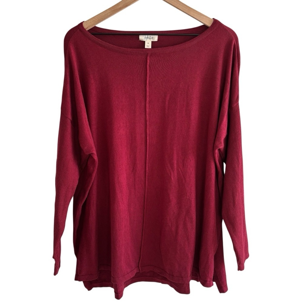 Style & Co. Tunic Sweater Cherry Pie Red Size 1X Boat Neck Front Seam Casual